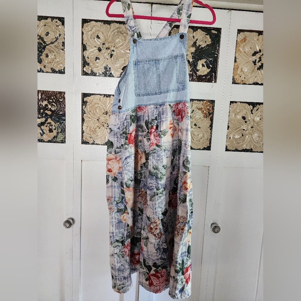 Floral Denim Women's Jean Bib Dress